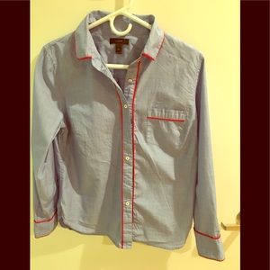 J crew women’s blue with red piping button down